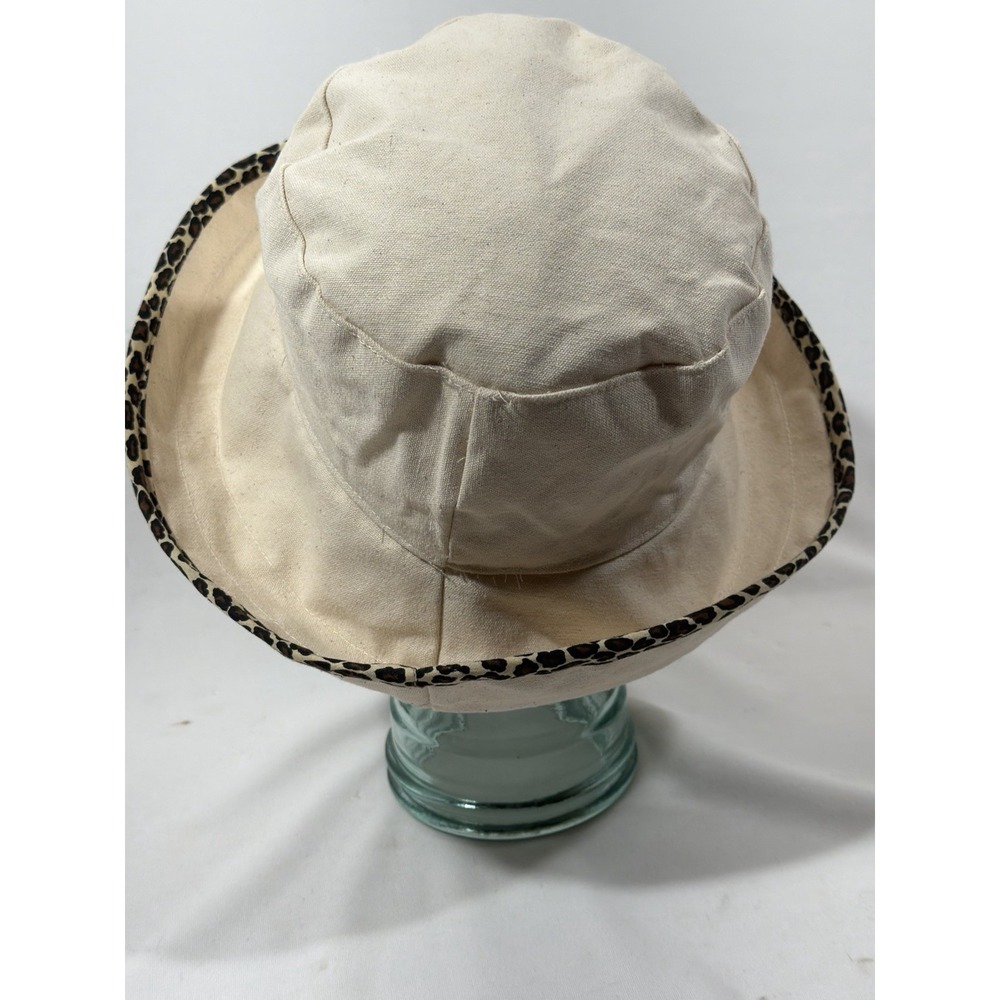 Boo Sun Bucket Hat Womens Small Ivory Cotton Floral Leopard Boho Cottagecore - Picture 13 of 16